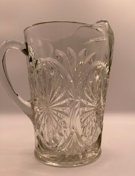 Vintage Leaf Pattern Embossed Clear Glass Pitcher