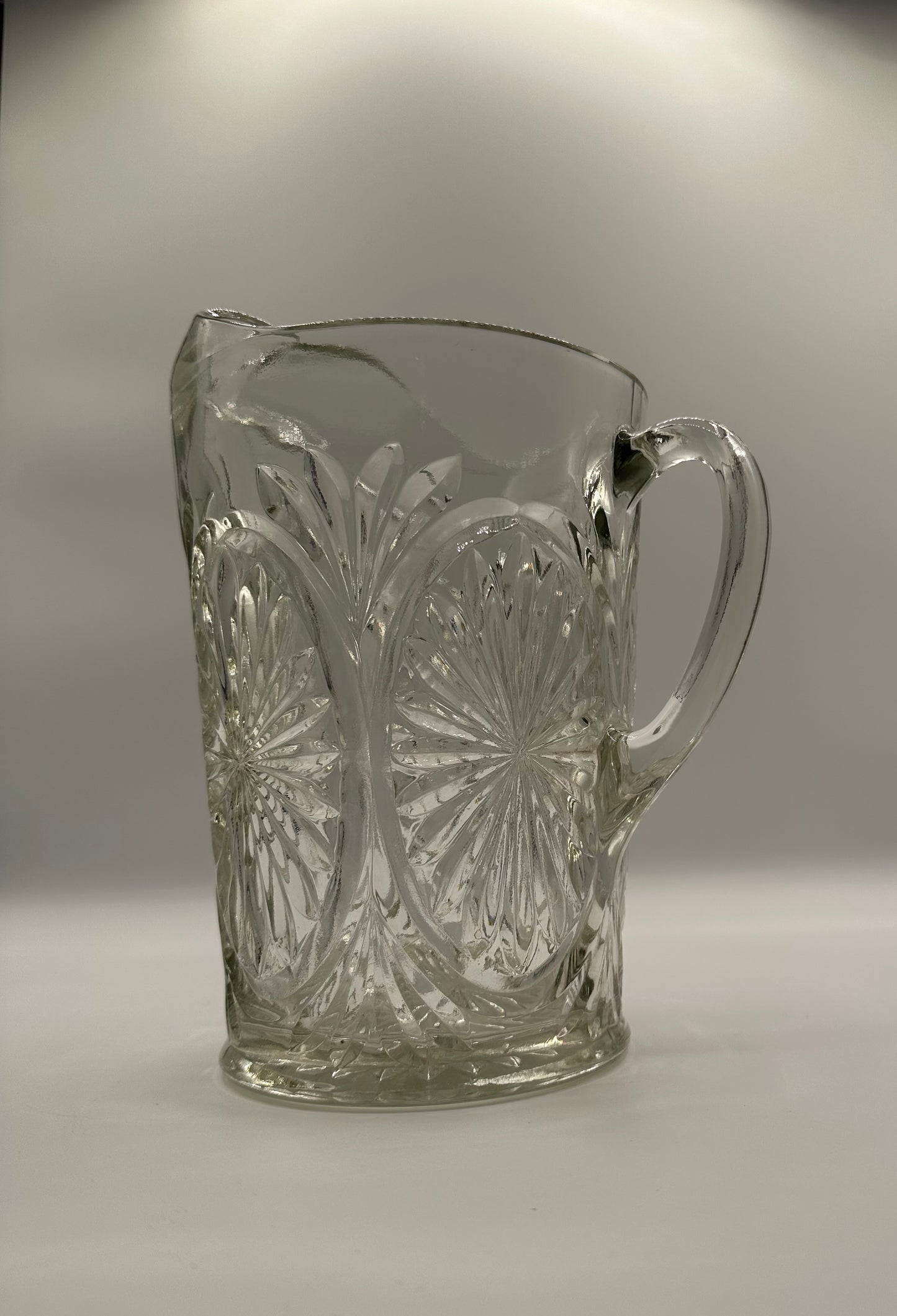 Vintage Leaf Pattern Embossed Clear Glass Pitcher